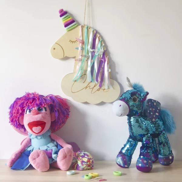Unicornio organizador para gomas y clips de pelo, ideal para decorar las habitaciones infantiles